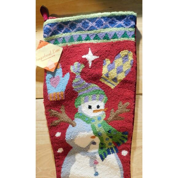 Christmas Snowman Stocking Handmade Wool Needlepoint by Jabara Vintage - Picture 2 of 11